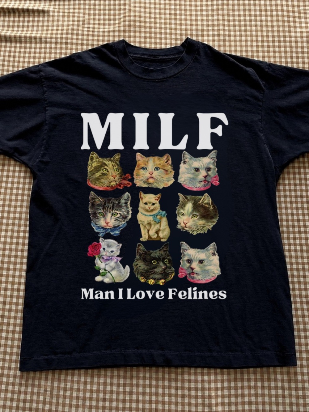 Man I Love Felines Black Cat Graphic Tee Shirt
